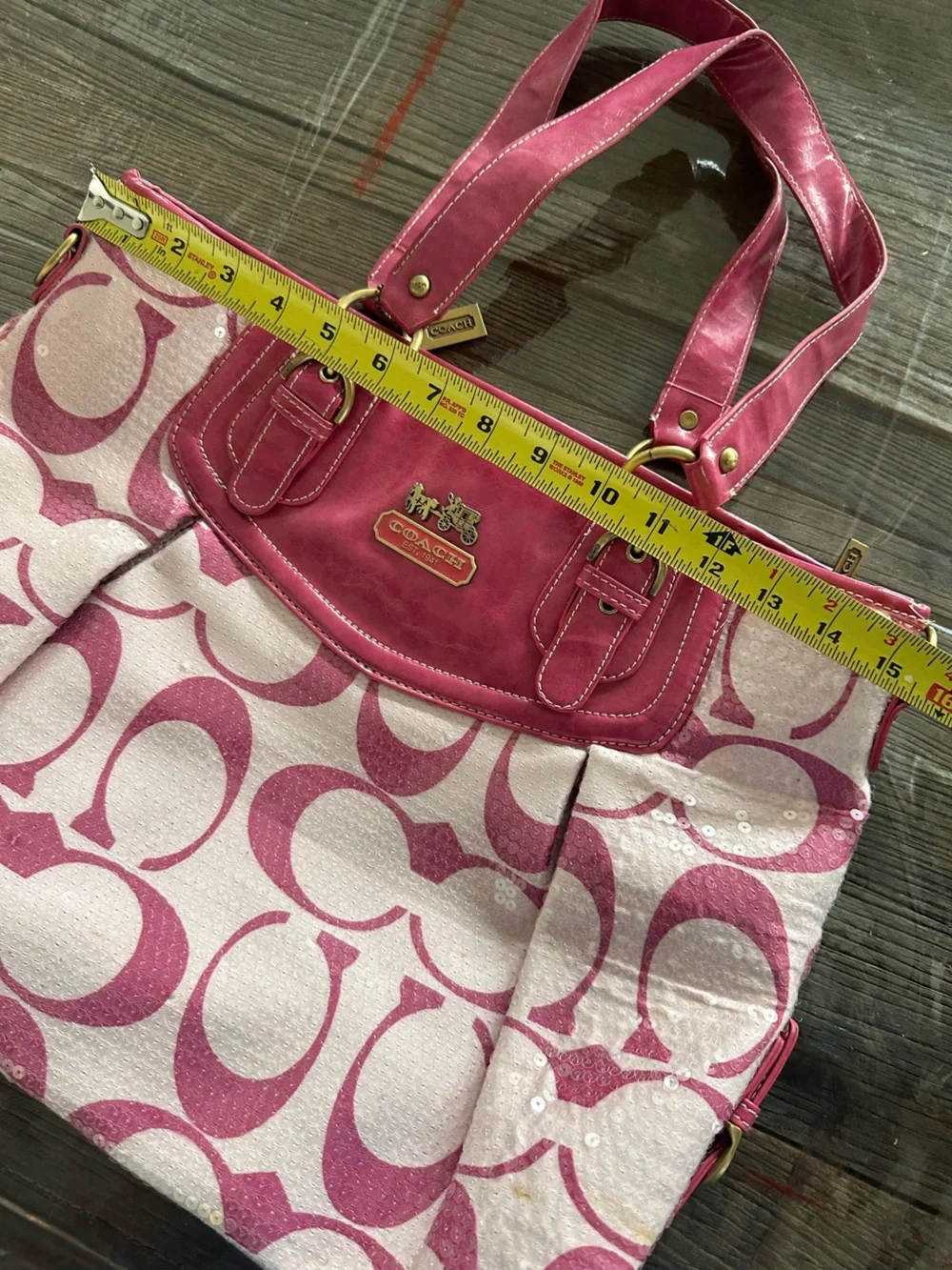 Coach Pink sequins Signature Tote with Gold-Tone Hardware